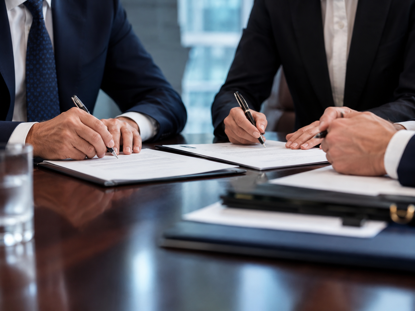 Professionals reviewing financial and legal documents